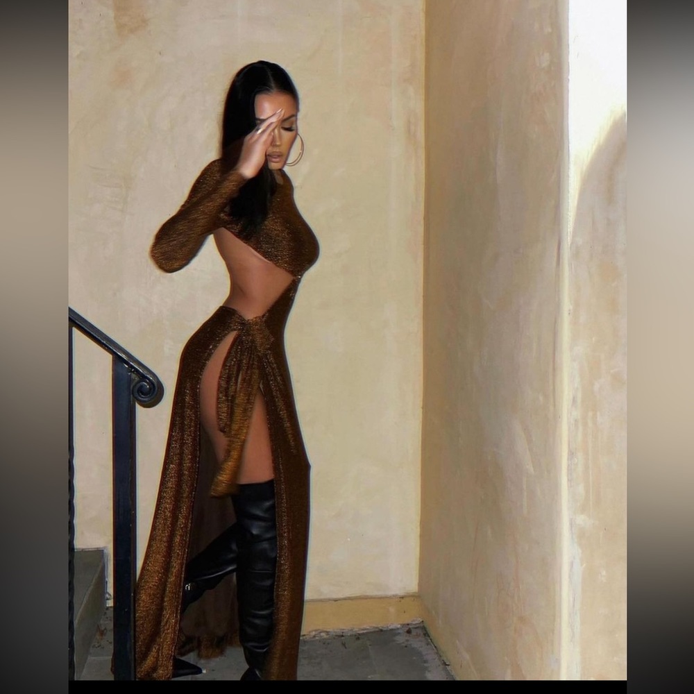 Backless Maxi Wrap Dress in Brown
